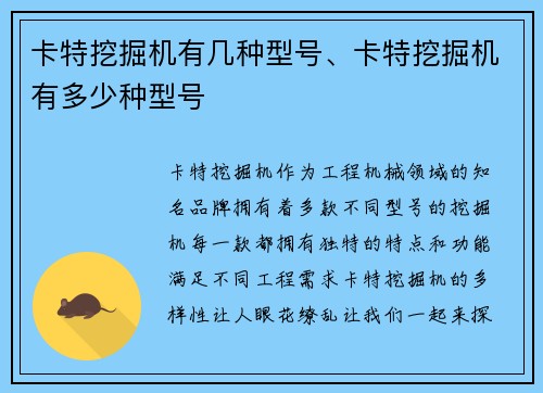 卡特挖掘机有几种型号、卡特挖掘机有多少种型号